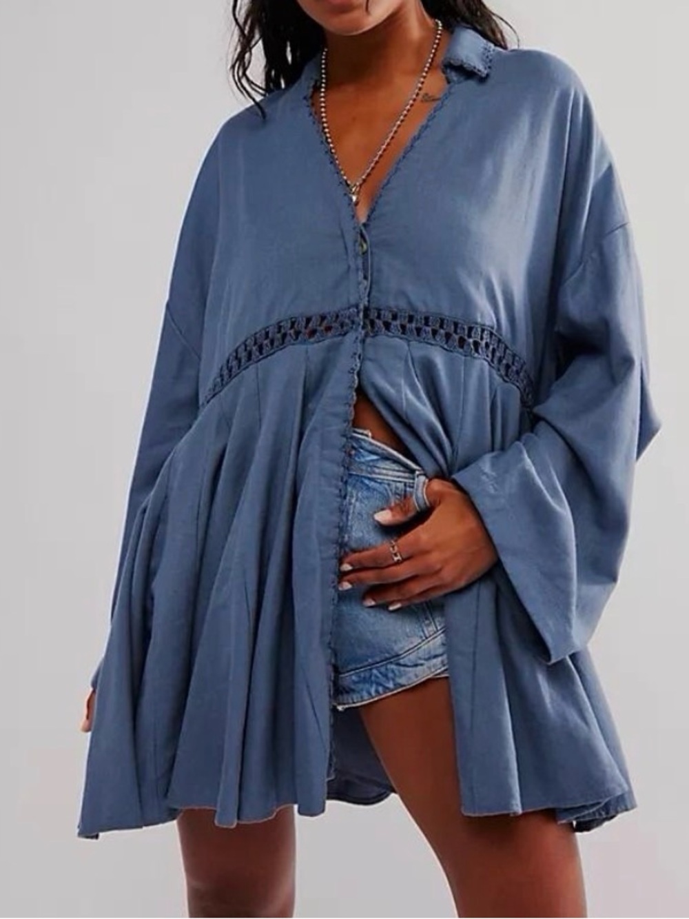 Free People Dusty Blue Mini Dress Tunic $198